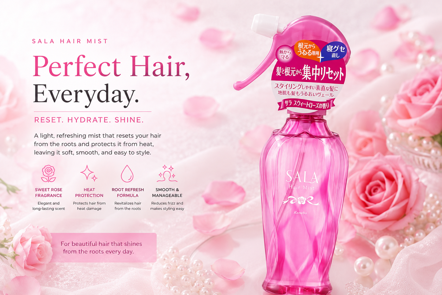 SALA Hair Mist Sweet Rose – Spray Capilar Hidratante e Protetor Térmico