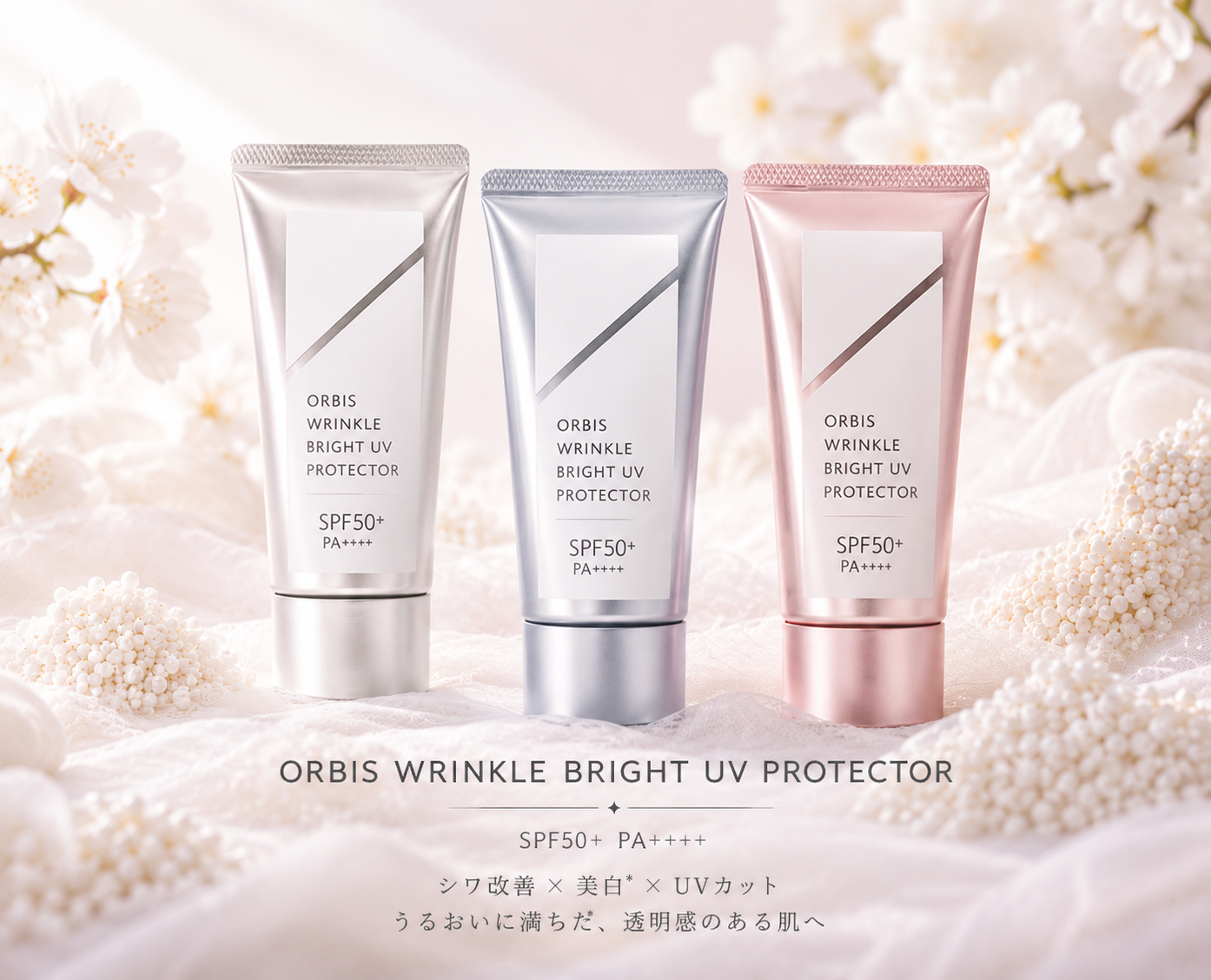ORBIS Wrinkle Bright UV Protector SPF50+ PA++++ – White, Blue & Pink Edition