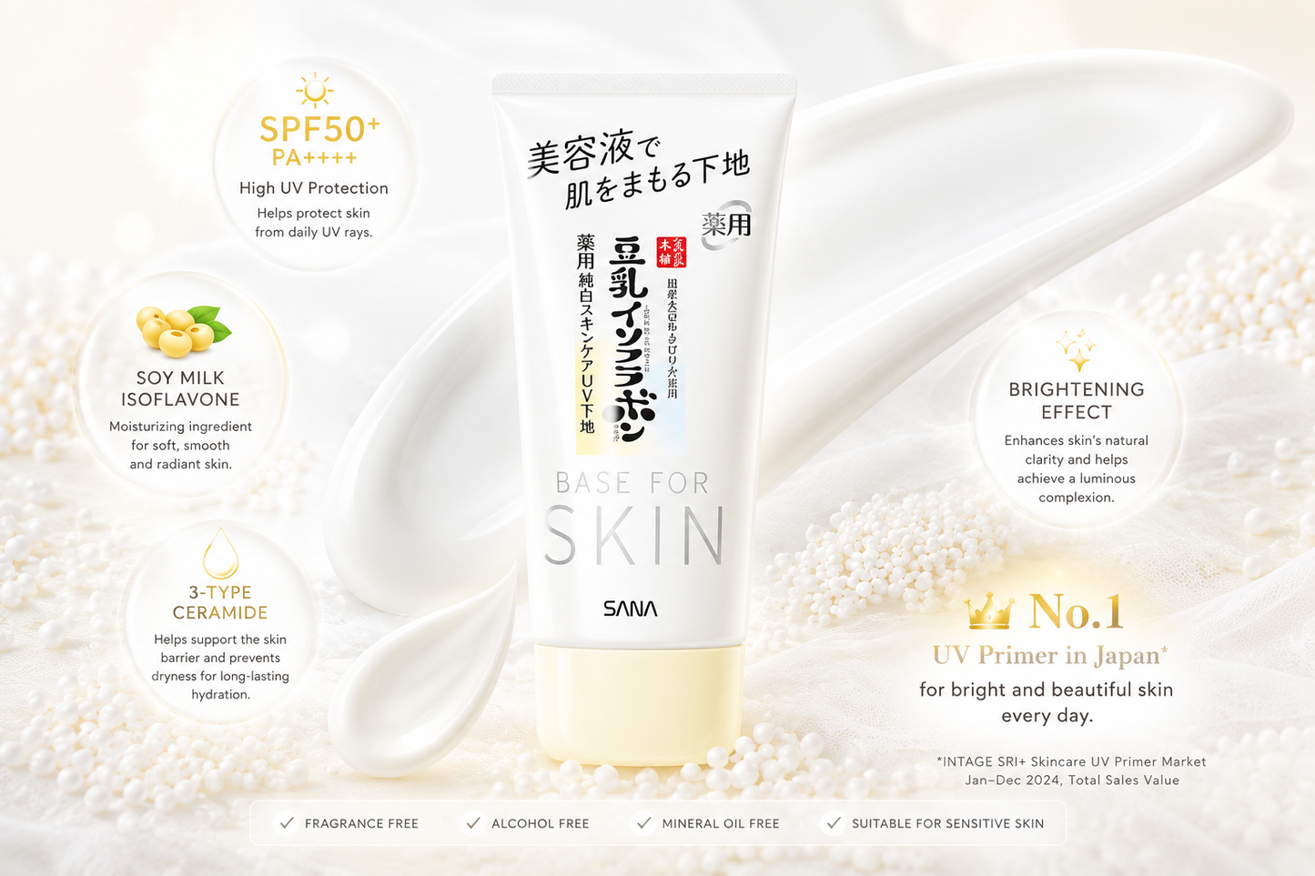 SANA Nameraka Honpo Whitening UV Base SPF50+ PA++++