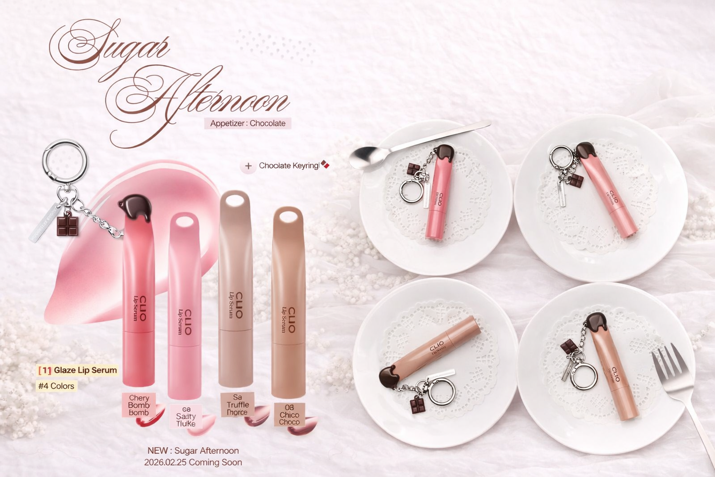CLIO Glaze Lip Serum – Sugar Afternoon Collection (Edição com Keyring)