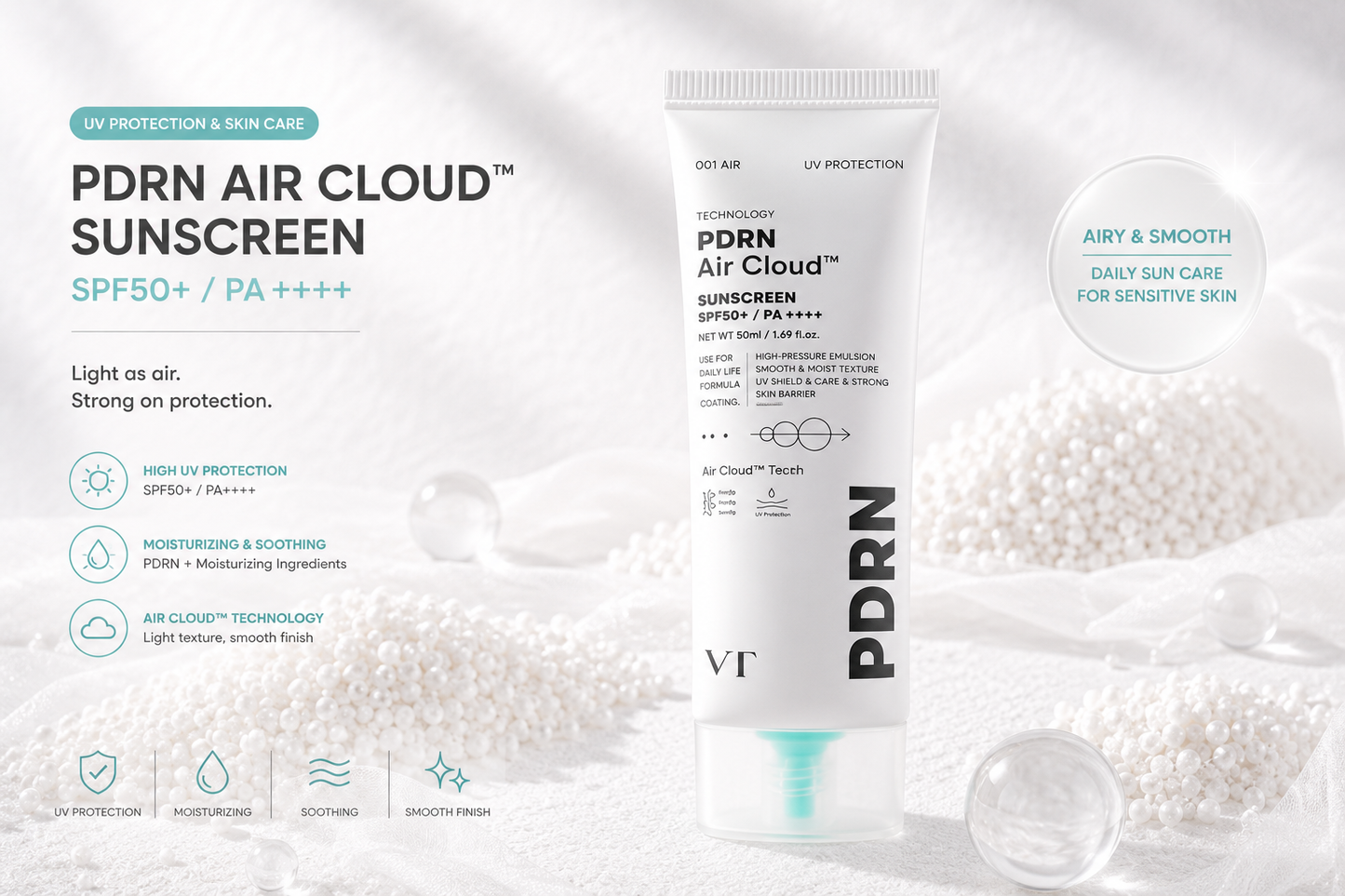 VT Cosmetics PDRN Air Cloud Sunscreen SPF50+ PA++++