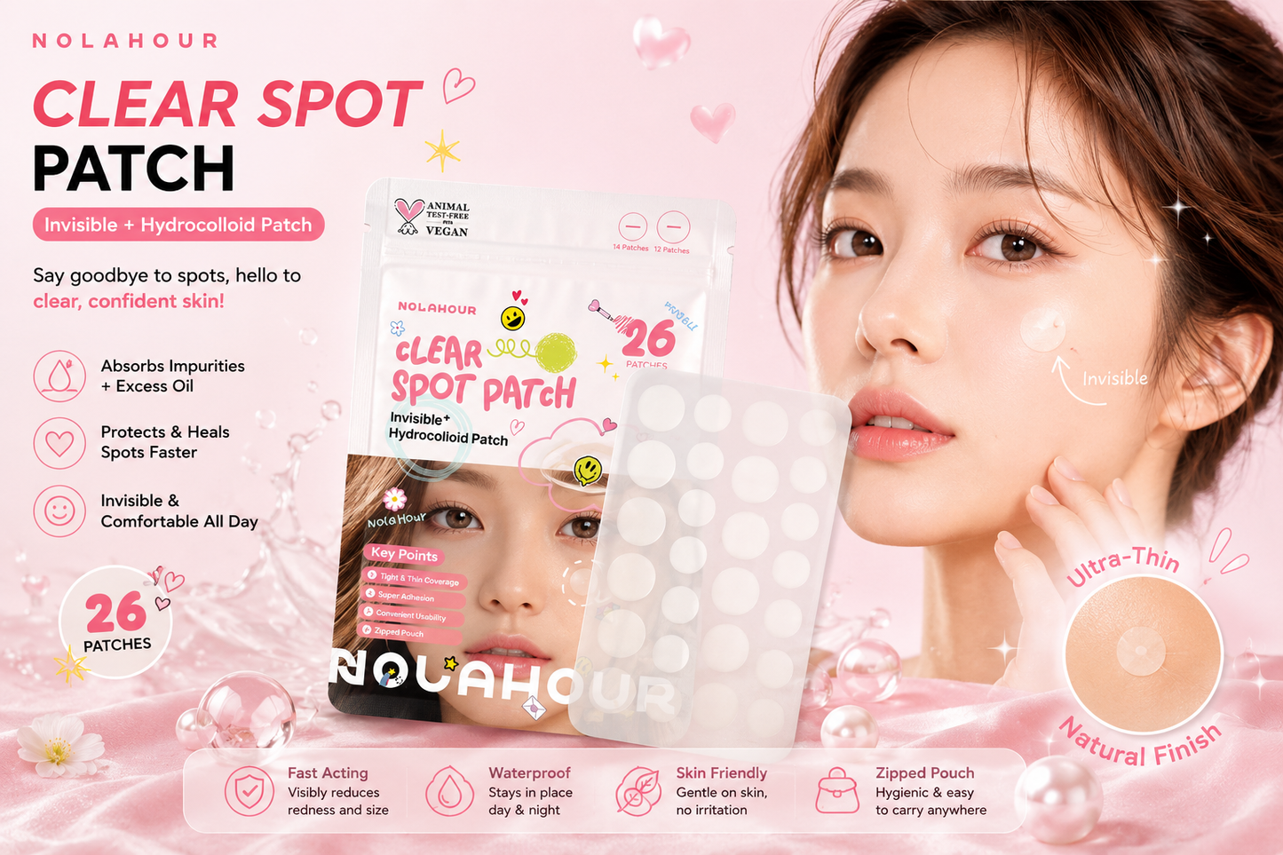 NOLAHOUR Clear Spot Patch – Invisible Hydrocolloid Acne Patch (26 Patches)