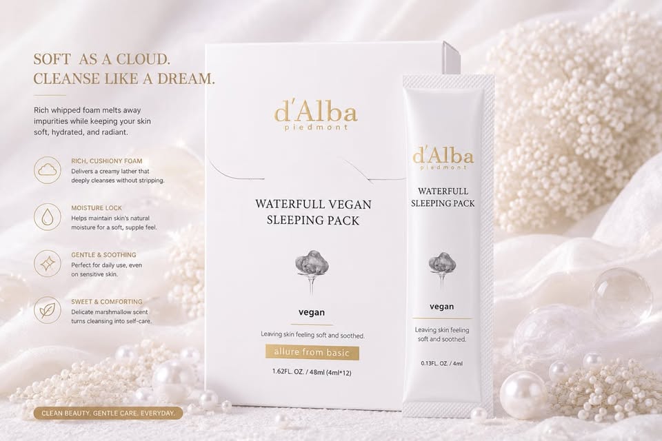 d'Alba Piedmont Waterfull Vegan Sleeping Pack – Máscara Facial Noturna Vegana
