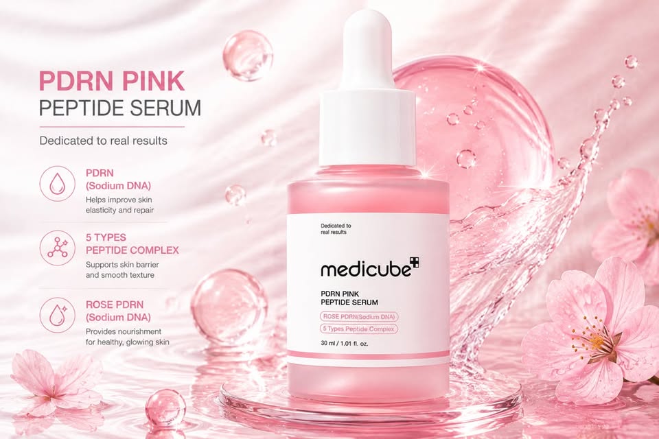 Medicube PDRN Pink Peptide Serum – Sérum Facial com Rose PDRN e 5 Peptídeos
