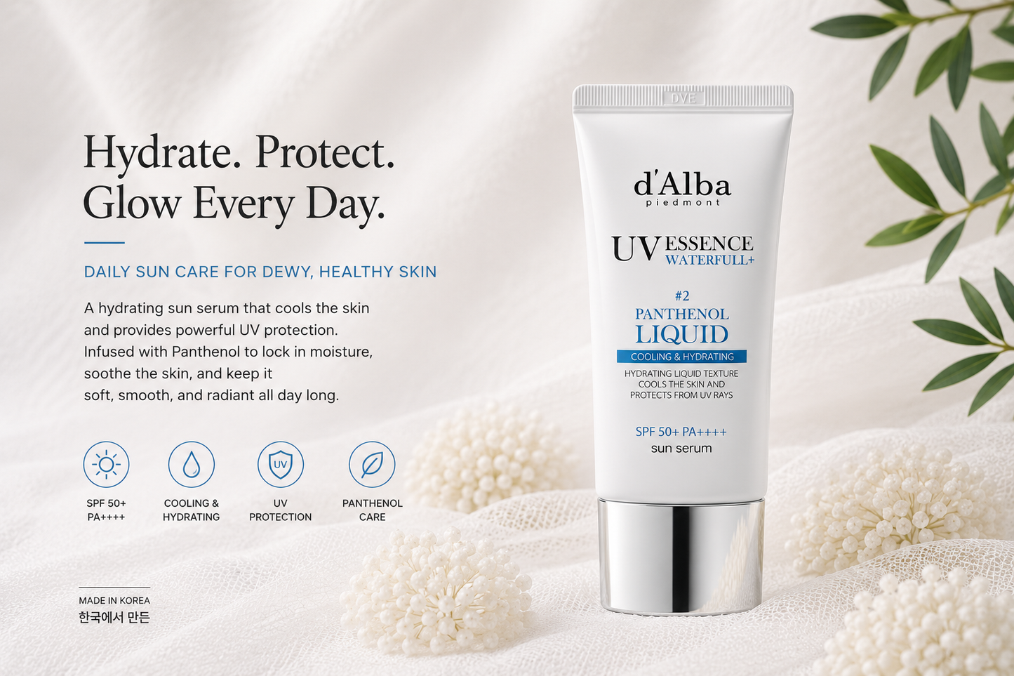 d'Alba Piedmont UV Essence Waterfull+ Panthenol Liquid SPF50+ PA++++