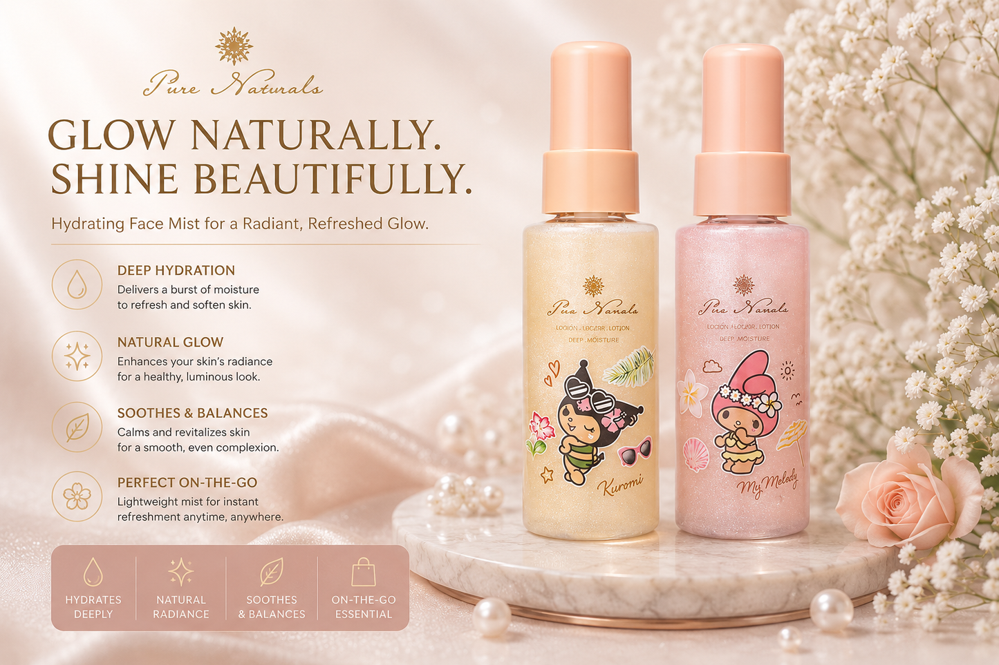 Pure Naturals Hydrating Face Mist – Edição Kuromi & My Melody