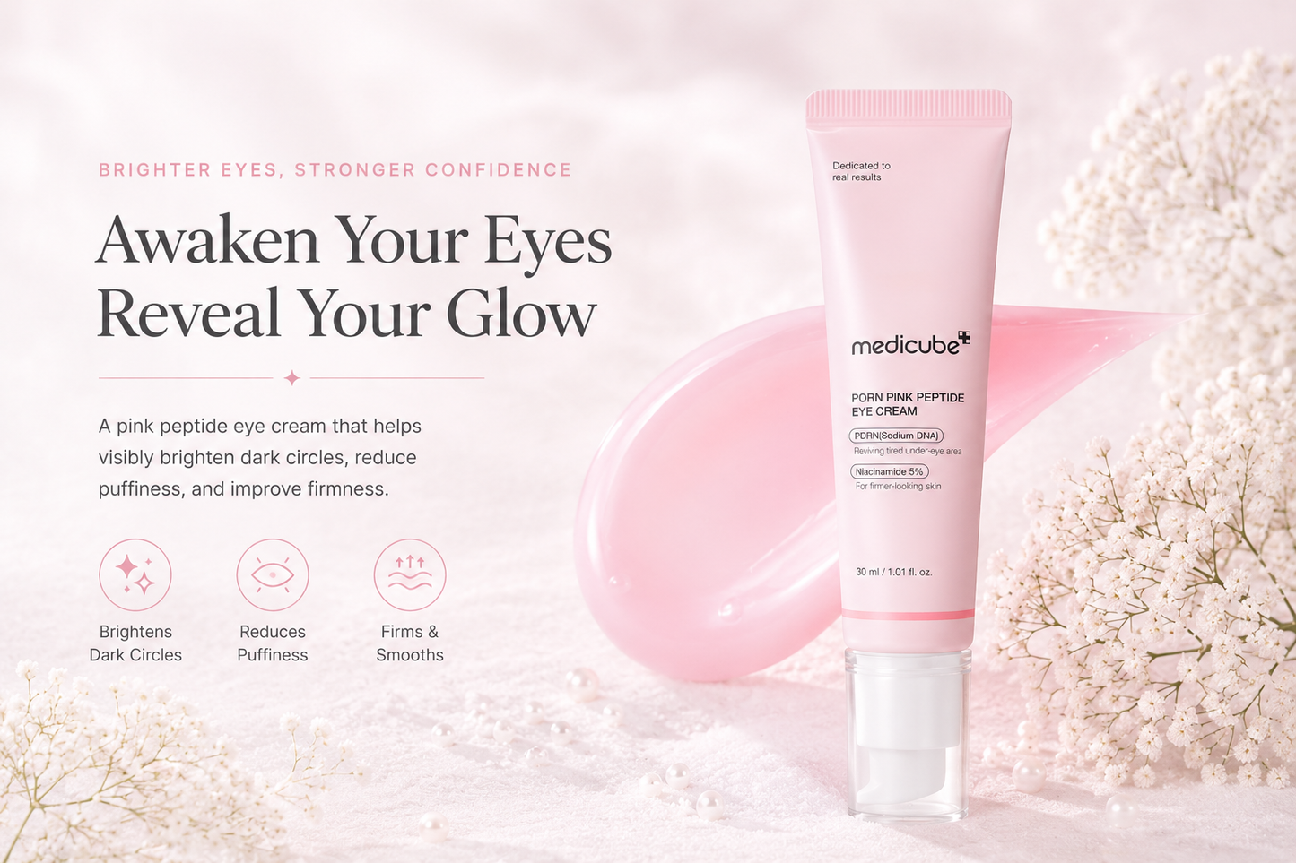 Medicube PDRN Pink Peptide Eye Cream 30ml – Creme para Área dos Olhos Antiolheiras e Firmador