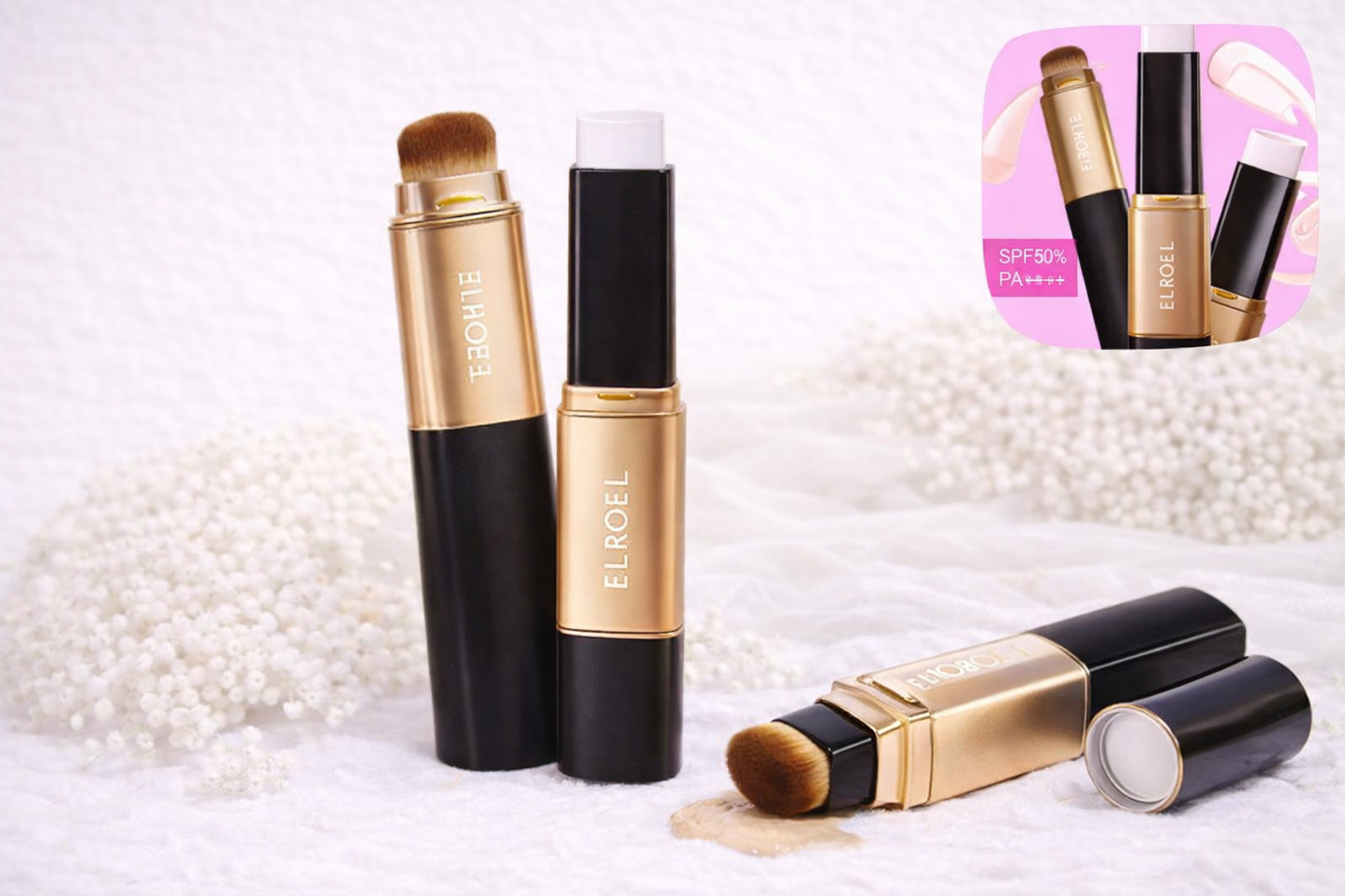 ELROEL Stick Foundation SPF50+ Base em Bastão com Pincel Alta Cobertura