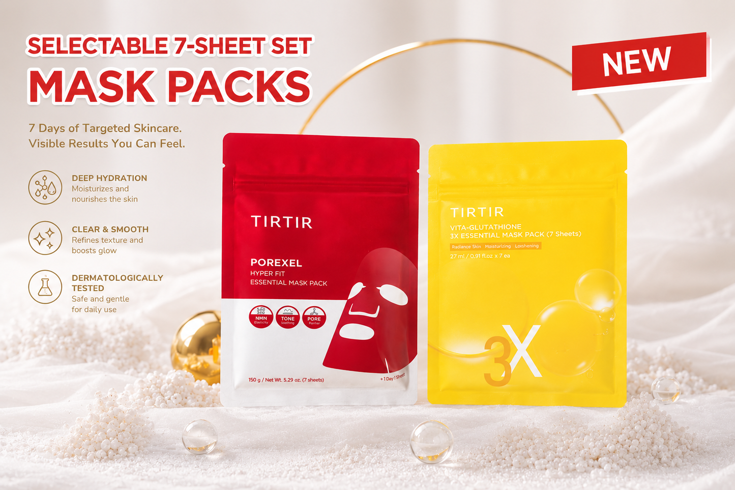 TIRTIR 7 Days Essential Mask Pack Set – Máscaras Faciais Coreanas (7 Folhas)