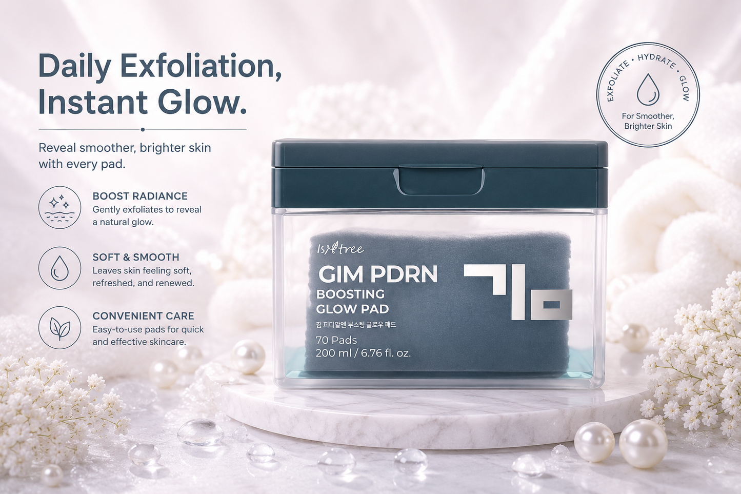 Isntree GIM PDRN Boosting Glow Pad – Pads Esfoliantes e Iluminadores 70 Unidades