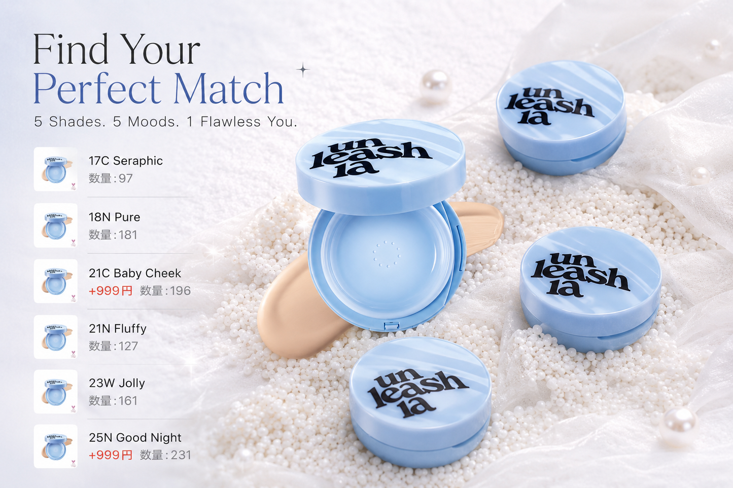 Unleashia Blue Cushion Foundation SPF50+ PA++++ – Base Cushio
