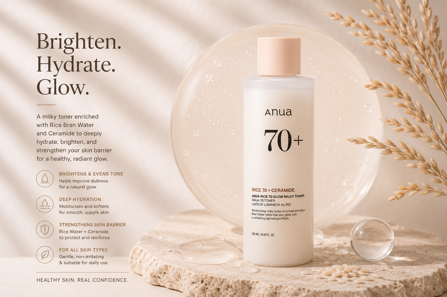 Anua Rice 70+ Ceramide Glow Milky Toner