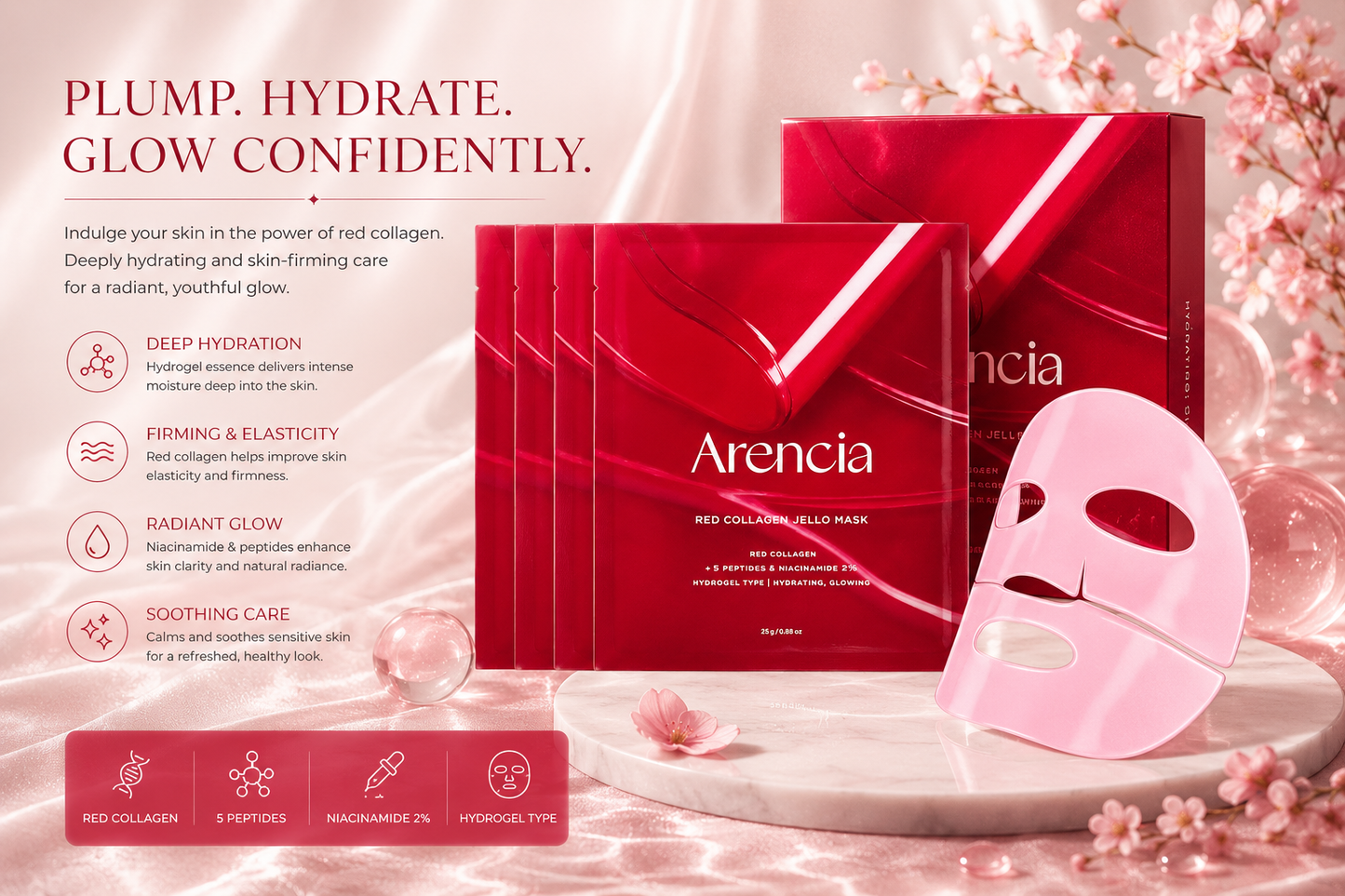 Arencia Red Collagen Jello Mask – Máscara Facial Hidrogel com Colágeno Vermelho