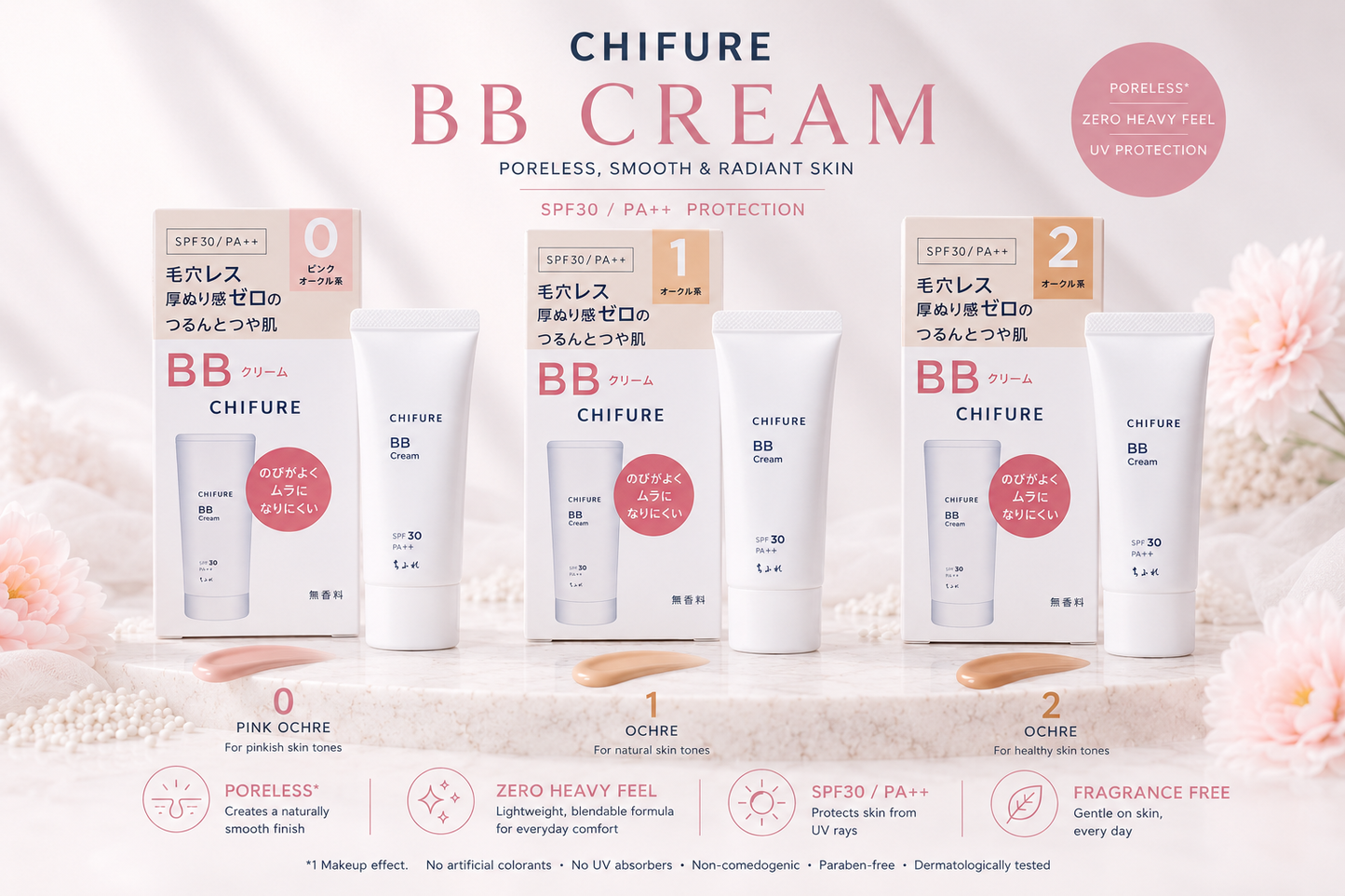 CHIFURE BB Cream SPF30 PA++ – Base BB Multifuncional com Proteção UV