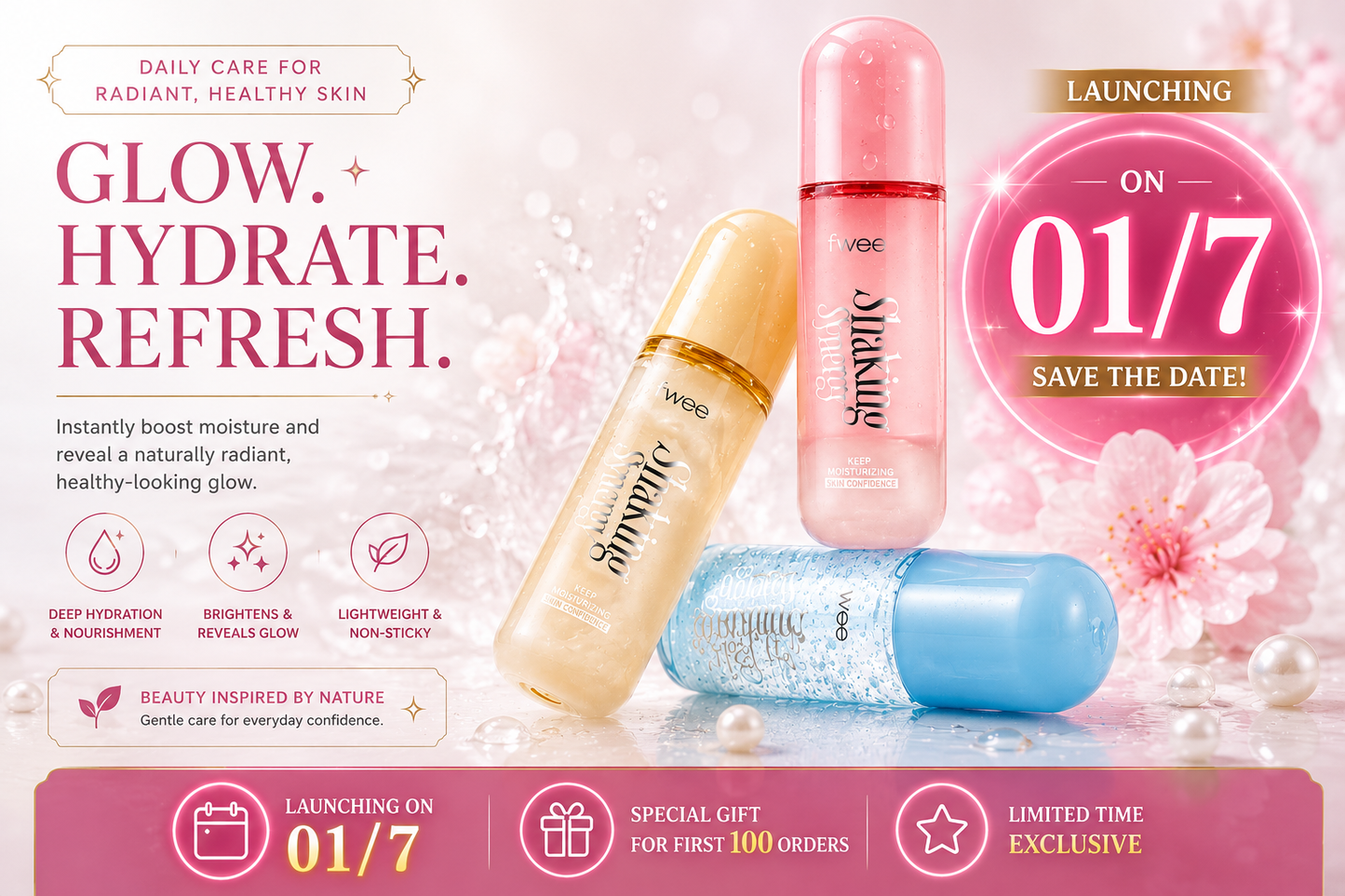 FWEE Shaking Spray Mist – Bruma Facial Hidratante Coreana | Glow & Refresh | Lançamento 01/07