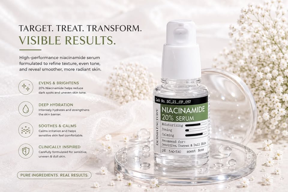 Derma Factory Niacinamide 20% Serum 30ml – Sérum Facial com Niacinamida