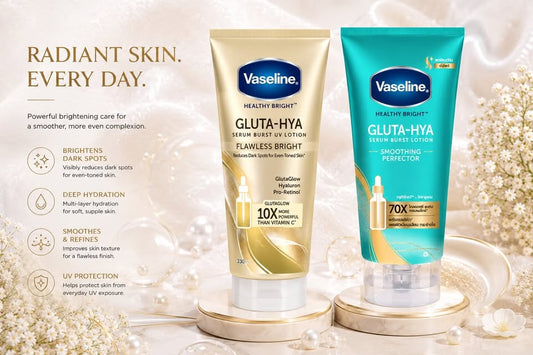 Vaseline Healthy Bright Gluta-Hya – Flawless Bright UV Lotion & Smoothing Perfector Serum Burst Lotion (Produtos vendidos separadamente)