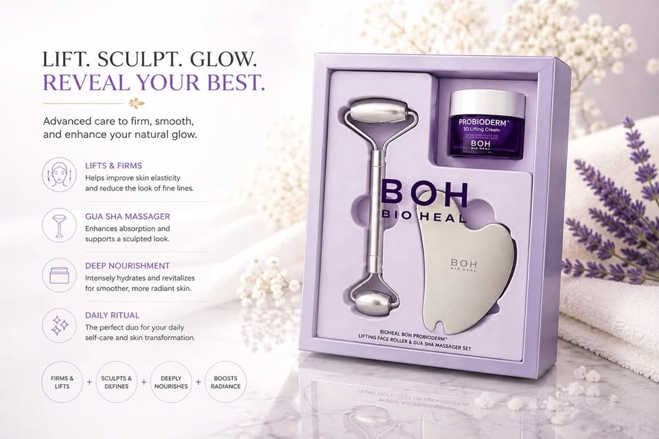 BIOHEAL BOH Probioderm Lifting Face Roller & Gua Sha Massager Set + Lifting Cream