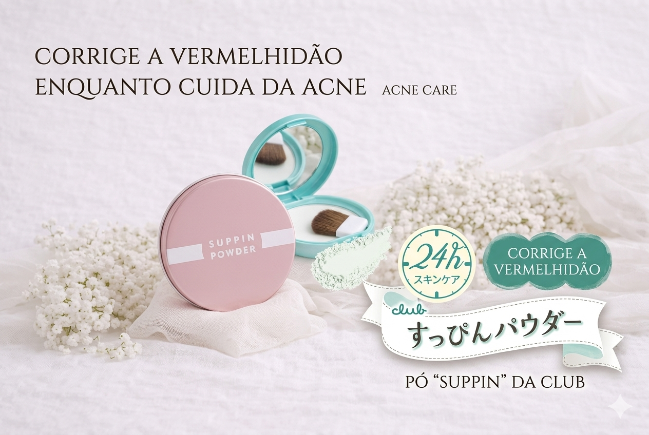 Pó Facial Japonês (Suppin Powder)-Pó Acne Care (verde – correção de vermelhidão)