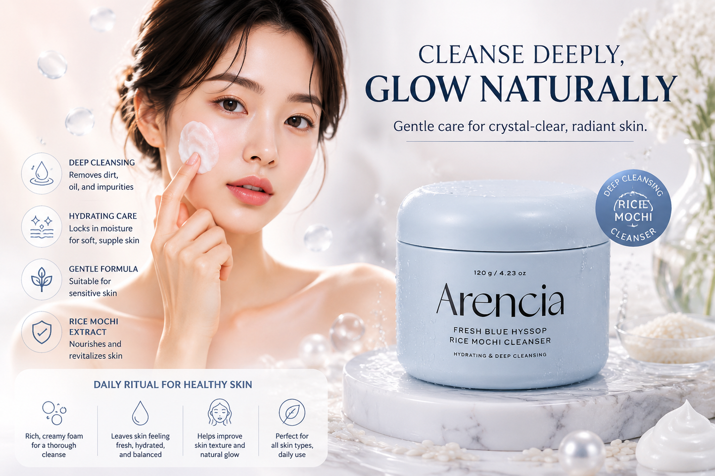 Arencia Fresh Blue Hyssop Rice Mochi Cleanser