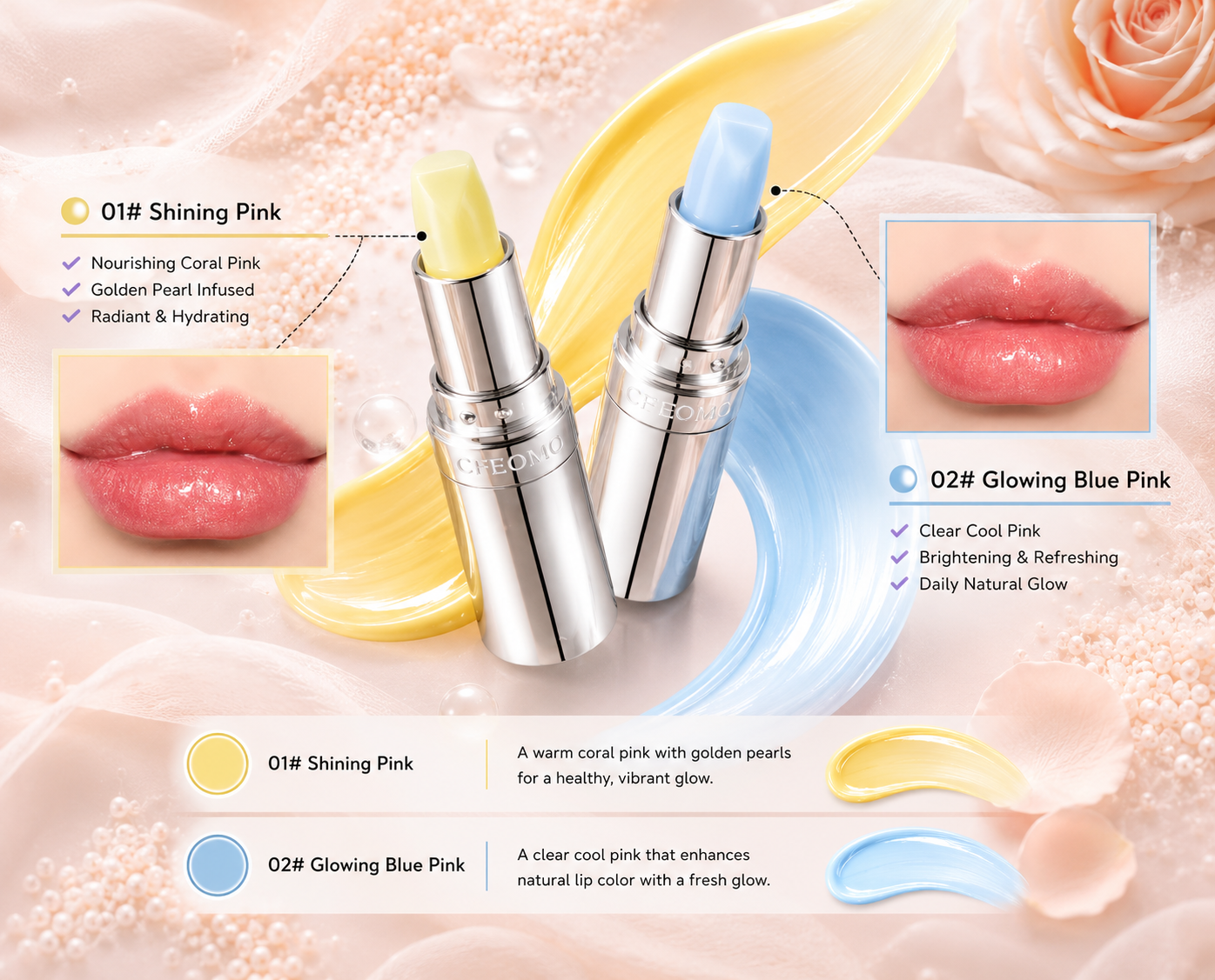 CFEOMO Color Glow Lip Balm – Lip Balm Coreano com Efeito Glow Natural
