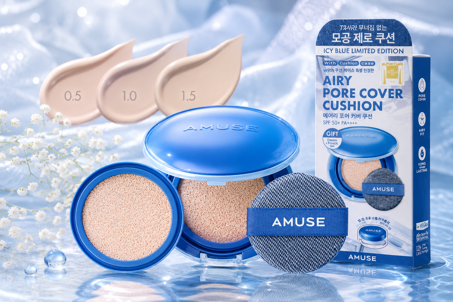 AMUSE Airy Pore Cover Cushion SPF50+ PA++++ – Icy Blue Limited Edition
