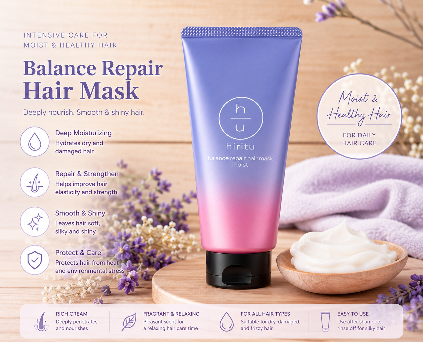 hiritu Balance Repair Hair Mask Moist – Máscara Capilar Hidratante e Reparadora