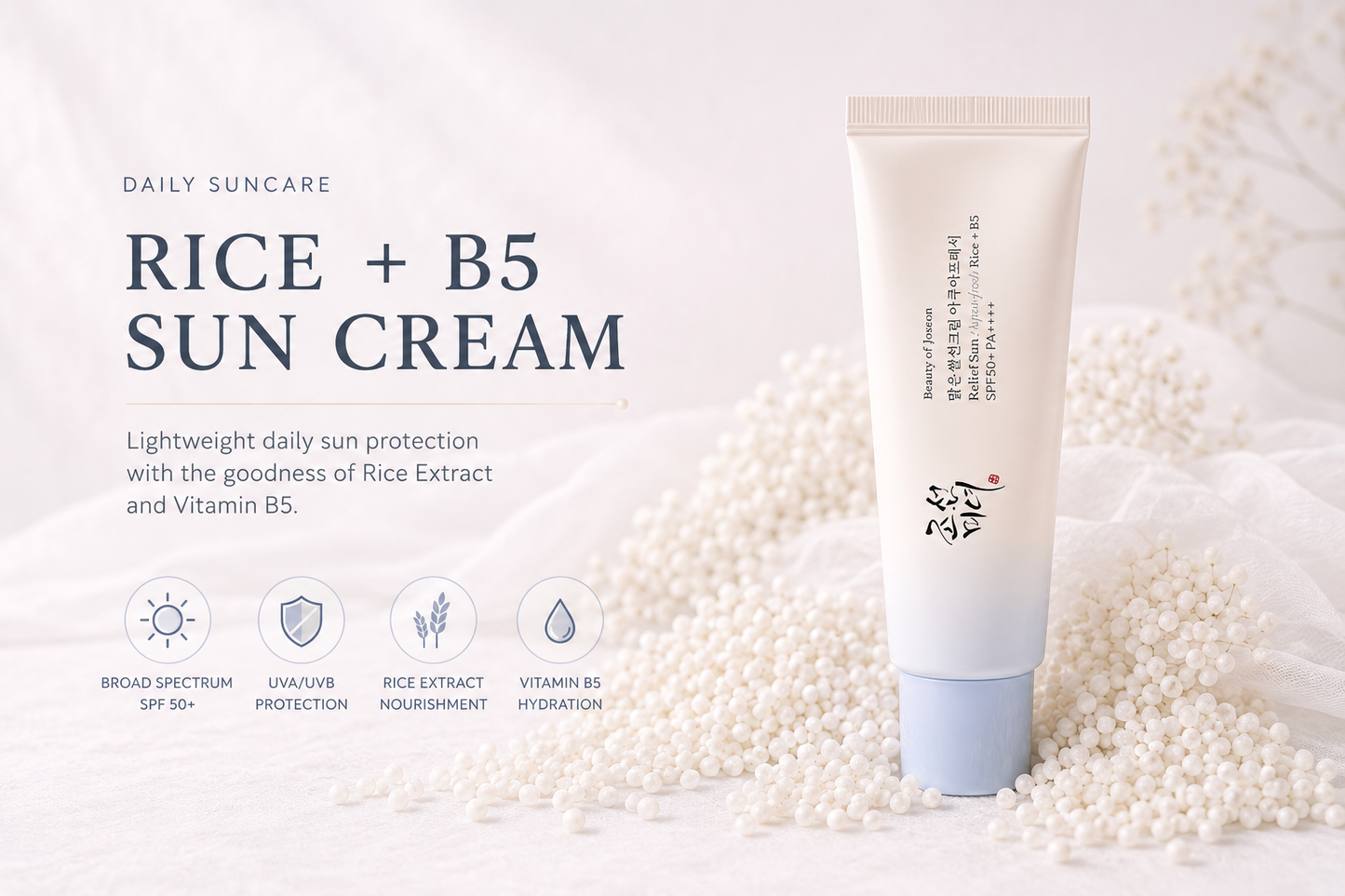 Beauty of Joseon Rice + B5 Sun Cream SPF50+ PA++++ – Protetor Solar Hidratante Diário